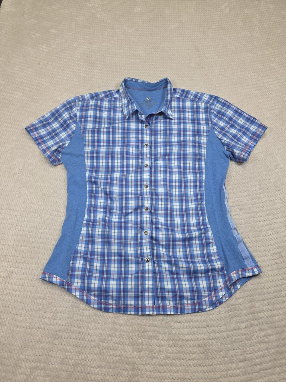 Kuhl Shirt Womens XL Blue Plaid Performance Button Up Outdoor Hiking